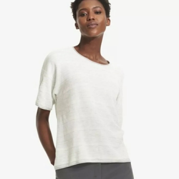 MM LaFleur The Coleman Top Short Sleeve Knitted Gray Ivory Textured Stripe Sz XS - Picture 1 of 11